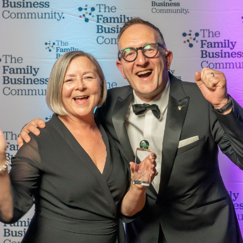 Spencer and Diane Hannah at The North West Family Business Awards with their trophy