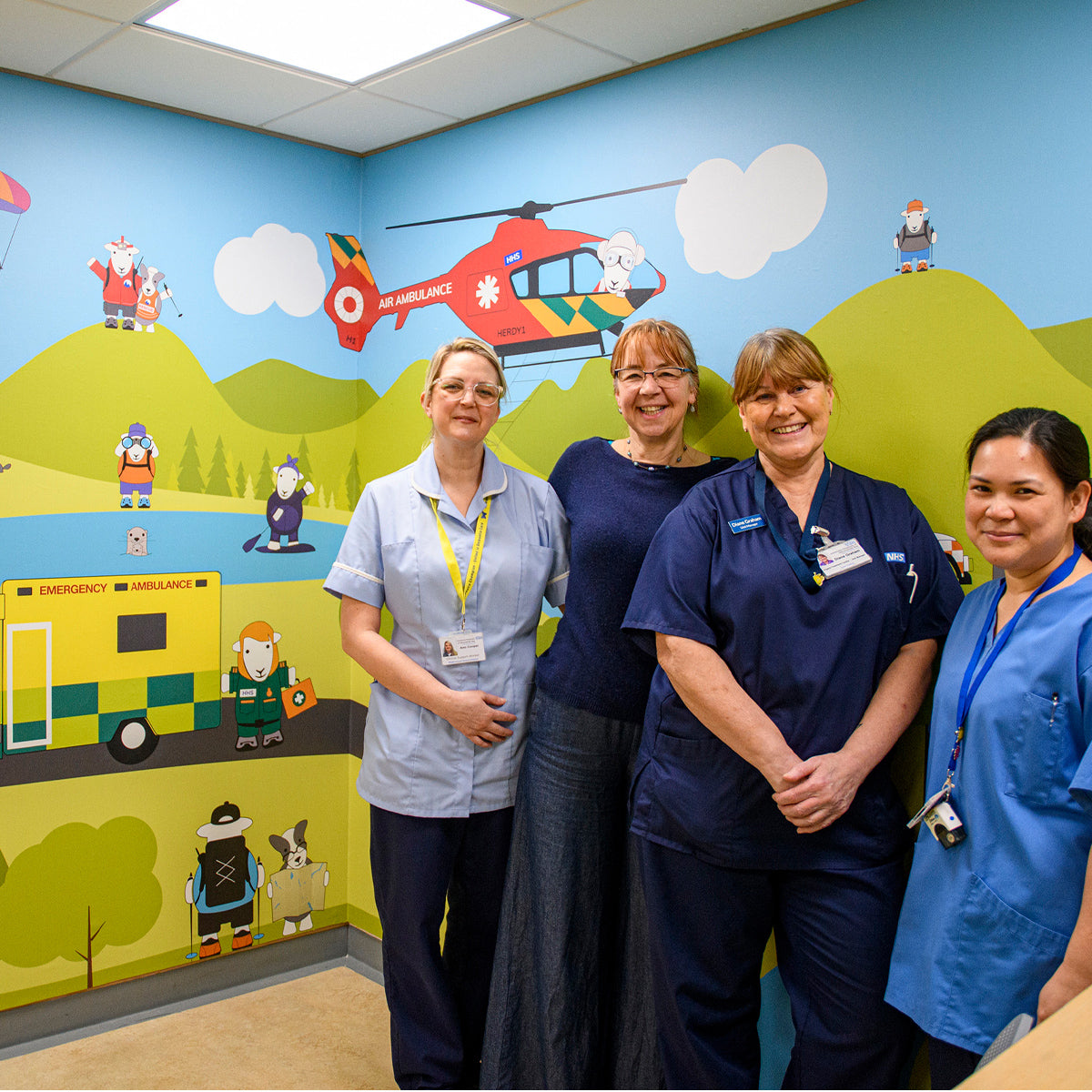 Herdy Mural at the Westmorland General Hospital, Kendal. with 4 department nurses