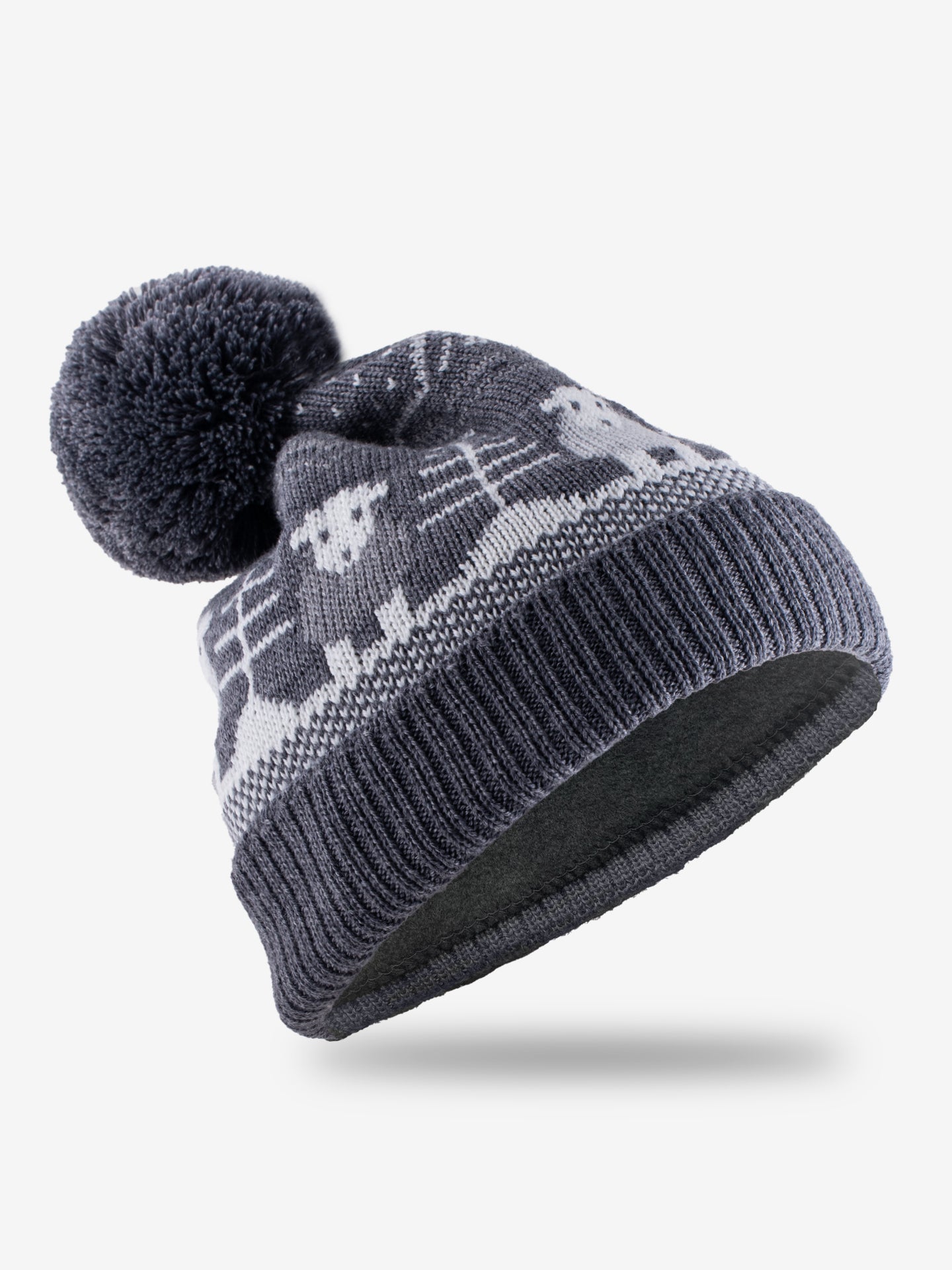 Fair Isle Bobble Hat - Grey