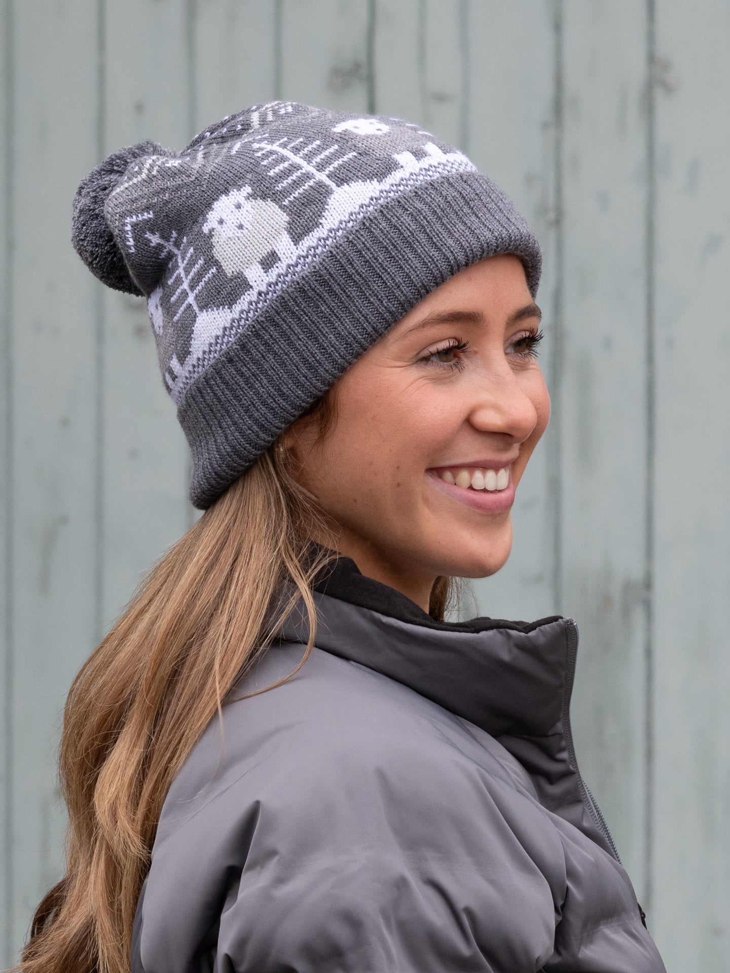 Fair Isle Bobble Hat - Grey