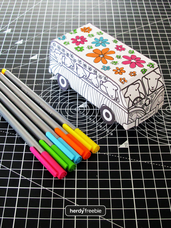 Herdy® Freebie Campervan DIY Paper Model (colour-in) - Digital Download