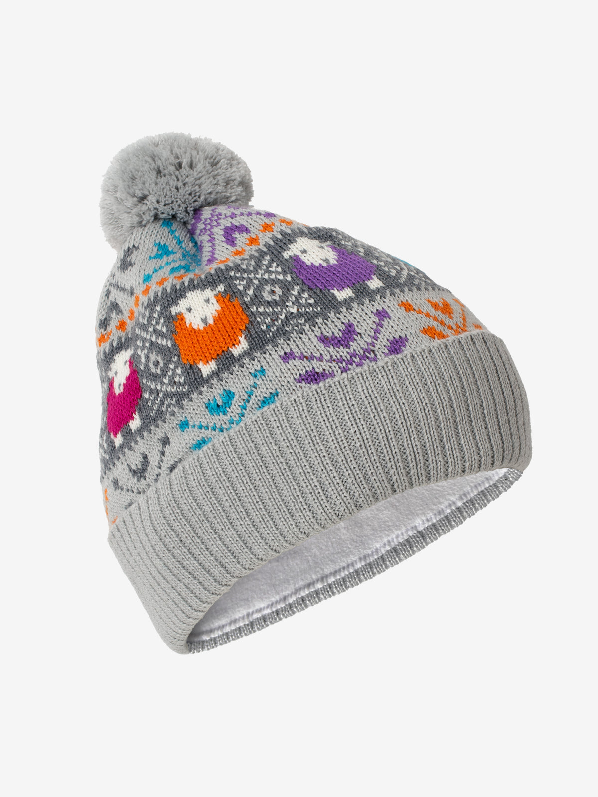 Fair Isle Bobble Hat - Light Grey