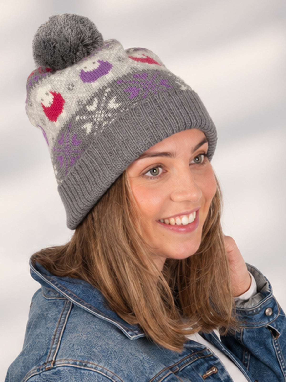 Fair Isle Bobble Hat - Dark Grey