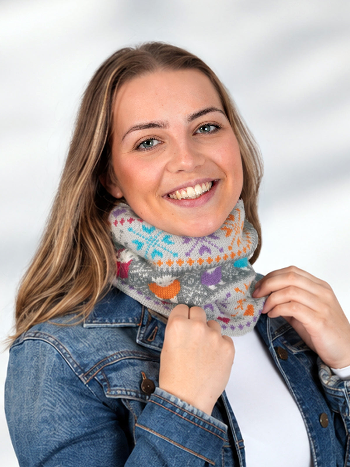 Fair Isle Neck Warmer - Light Grey